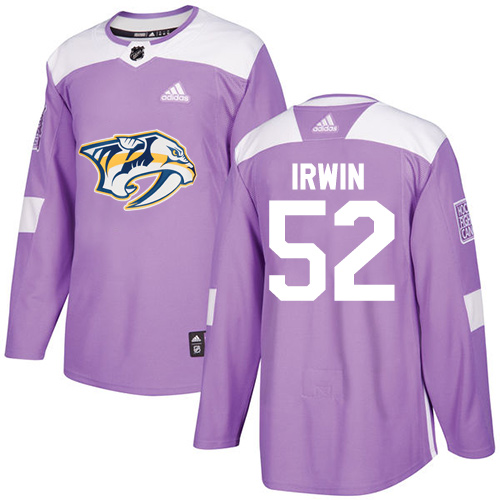 Youth Adidas Nashville Predators #52 Matt Irwin Authentic Purple Fights Cancer Practice NHL Jersey