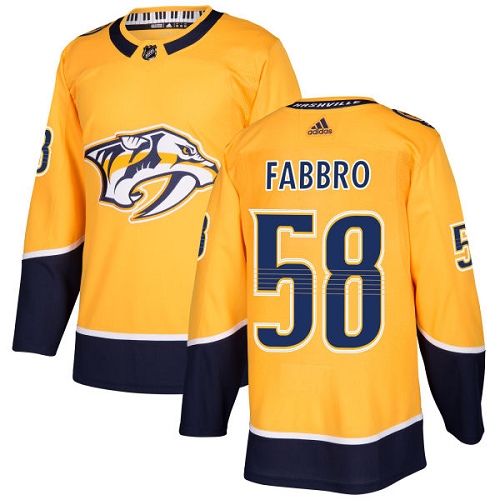 Men's Adidas Nashville Predators #58 Dante Fabbro Authentic Gold Home NHL Jersey