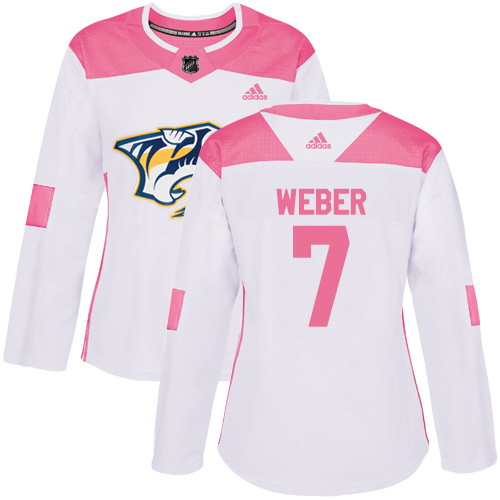 Women's Adidas Nashville Predators #7 Yannick Weber Authentic White/Pink Fashion NHL Jersey