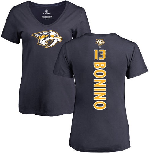 NHL Women's Adidas Nashville Predators #13 Nick Bonino Navy Blue Backer T-Shirt