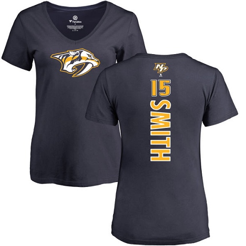 NHL Women's Adidas Nashville Predators #15 Craig Smith Navy Blue Backer T-Shirt