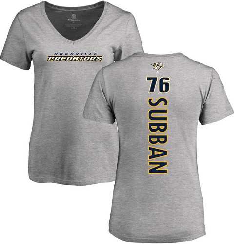 NHL Women's Adidas Nashville Predators #76 P.K Subban Ash Backer T-Shirt