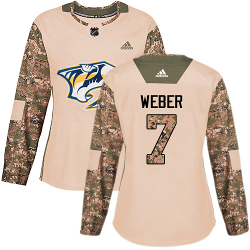 Women's Adidas Nashville Predators #7 Yannick Weber Authentic Camo Veterans Day Practice NHL Jersey