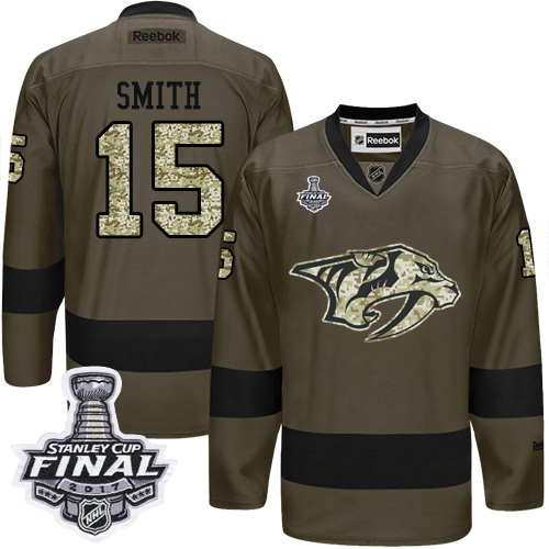 Men's Adidas Nashville Predators #15 Craig Smith Premier Green Salute to Service 2017 Stanley Cup Final NHL Jersey