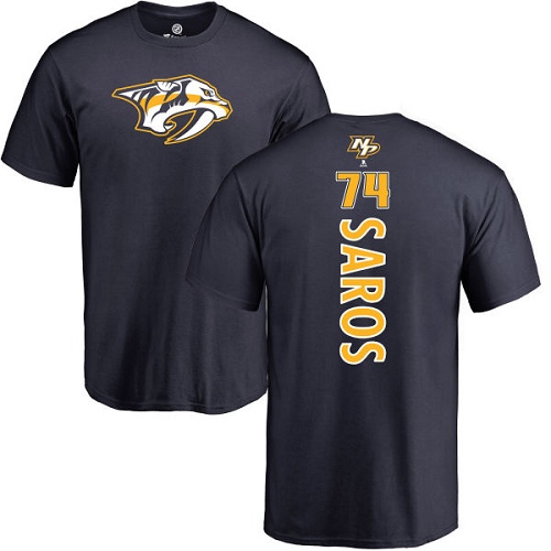 NHL Adidas Nashville Predators #74 Juuse Saros Navy Blue Backer T-Shirt