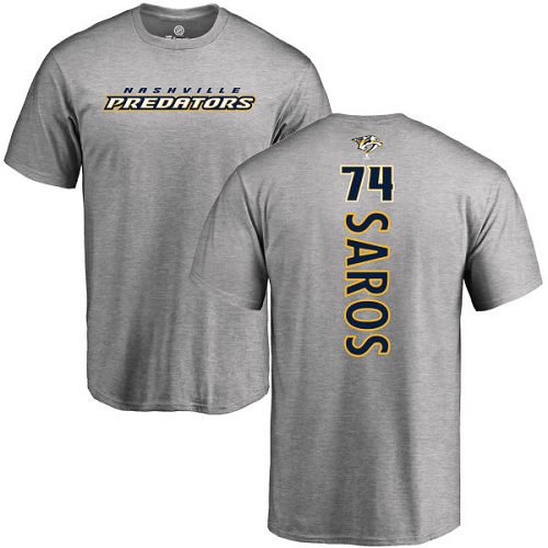 NHL Adidas Nashville Predators #74 Juuse Saros Ash Backer T-Shirt