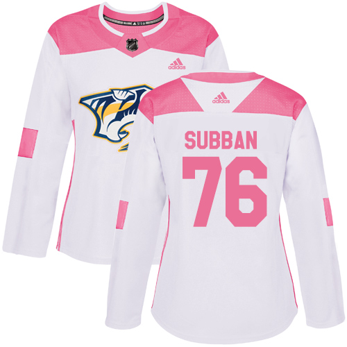 Women's Adidas Nashville Predators #76 P.K Subban Authentic White/Pink Fashion NHL Jersey