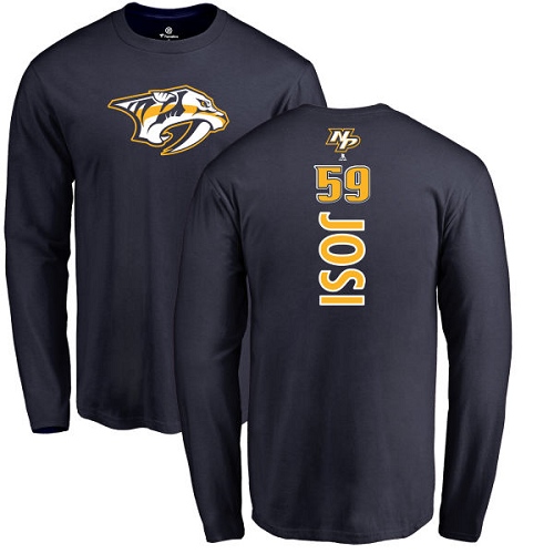 NHL Adidas Nashville Predators #59 Roman Josi Navy Blue Backer Long Sleeve T-Shirt