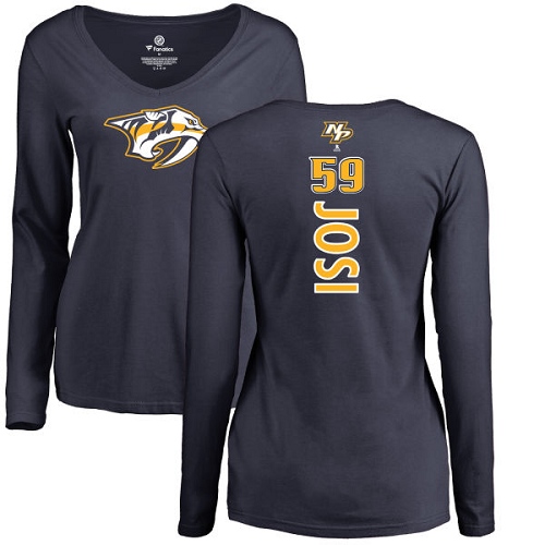 NHL Women's Adidas Nashville Predators #59 Roman Josi Navy Blue Backer Long Sleeve T-Shirt