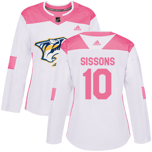 Women's Adidas Nashville Predators #10 Colton Sissons Authentic White/Pink Fashion NHL Jersey