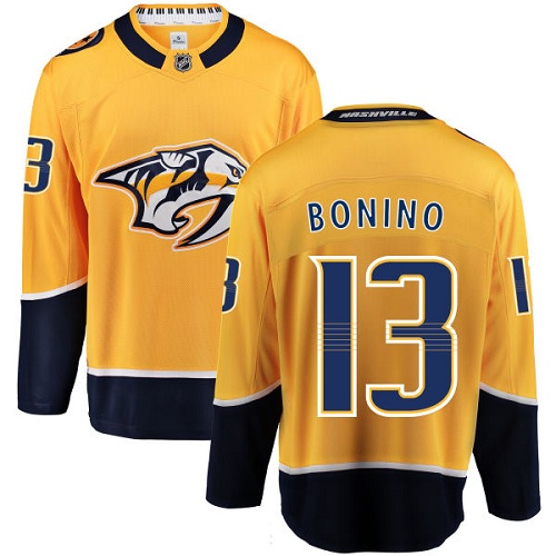 Men's Nashville Predators #13 Nick Bonino Fanatics Branded Gold Home Breakaway NHL Jersey