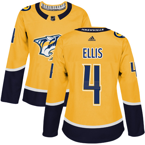 Women's Adidas Nashville Predators #4 Ryan Ellis Authentic Gold Home NHL Jersey