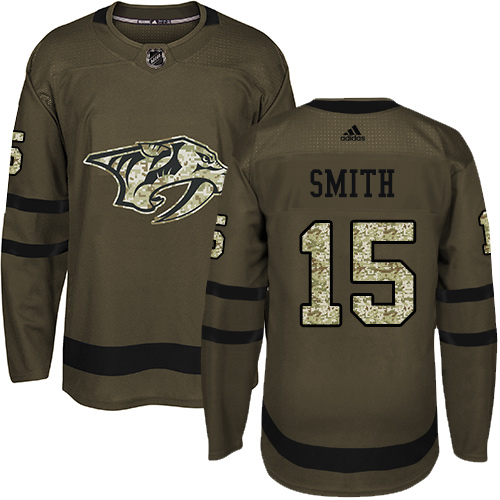 Youth Adidas Nashville Predators #15 Craig Smith Authentic Green Salute to Service NHL Jersey