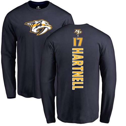 NHL Adidas Nashville Predators #17 Scott Hartnell Navy Blue Backer Long Sleeve T-Shirt
