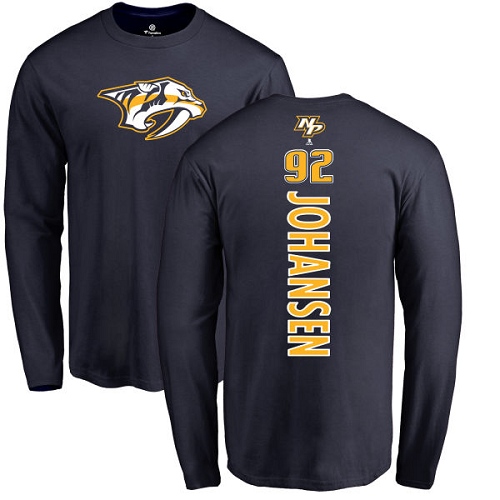 NHL Adidas Nashville Predators #92 Ryan Johansen Navy Blue Backer Long Sleeve T-Shirt