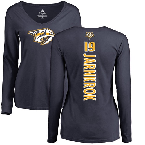 NHL Women's Adidas Nashville Predators #19 Calle Jarnkrok Navy Blue Backer Long Sleeve T-Shirt