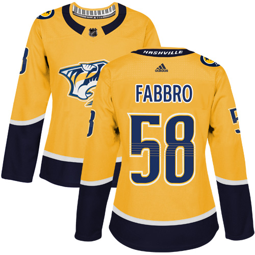 Women's Adidas Nashville Predators #58 Dante Fabbro Authentic Gold Home NHL Jersey