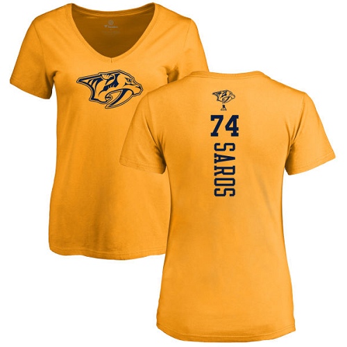 NHL Women's Adidas Nashville Predators #74 Juuse Saros Gold One Color Backer T-Shirt