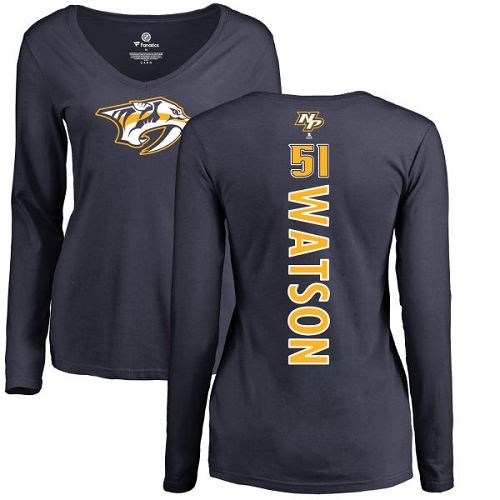 NHL Women's Adidas Nashville Predators #51 Austin Watson Navy Blue Backer Long Sleeve T-Shirt