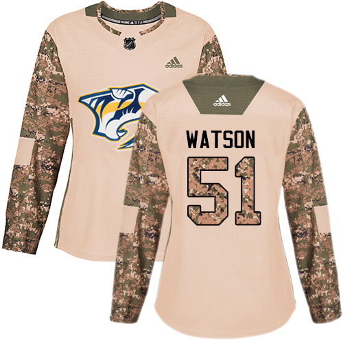 Women's Adidas Nashville Predators #51 Austin Watson Authentic Camo Veterans Day Practice NHL Jersey