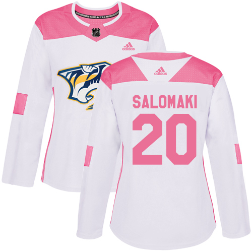 Women's Adidas Nashville Predators #20 Miikka Salomaki Authentic White/Pink Fashion NHL Jersey