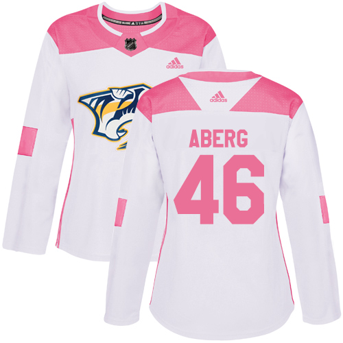Women's Adidas Nashville Predators #46 Pontus Aberg Authentic White/Pink Fashion NHL Jersey