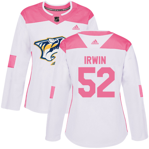 Women's Adidas Nashville Predators #52 Matt Irwin Authentic White/Pink Fashion NHL Jersey