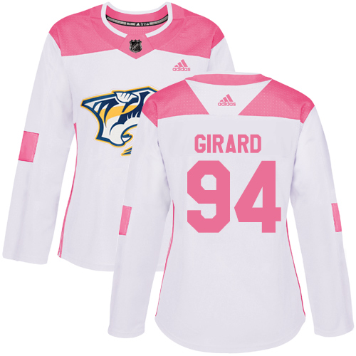 Women's Adidas Nashville Predators #94 Samuel Girard Authentic White/Pink Fashion NHL Jersey