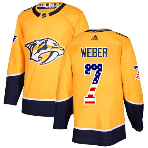 Men's Adidas Nashville Predators #7 Yannick Weber Authentic Gold USA Flag Fashion NHL Jersey