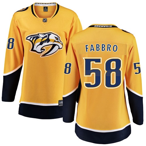 Women's Nashville Predators #58 Dante Fabbro Fanatics Branded Gold Home Breakaway NHL Jersey