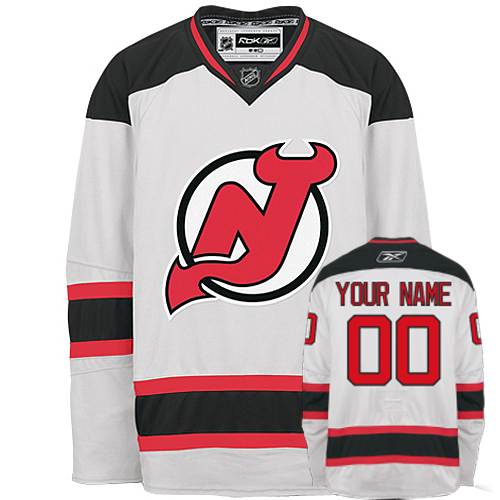 Men's Reebok New Jersey Devils Customized Premier White Away NHL Jersey