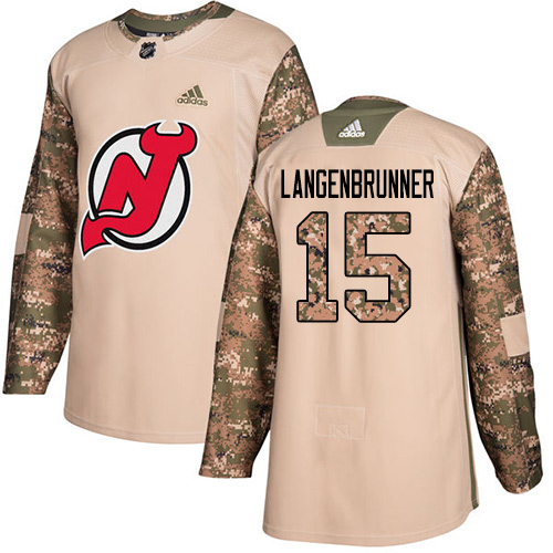 Men's Adidas New Jersey Devils #15 Jamie Langenbrunner Authentic Camo Veterans Day Practice NHL Jersey