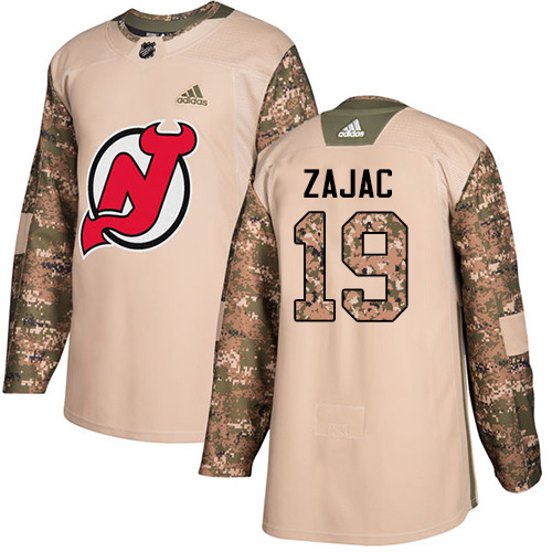 Men's Adidas New Jersey Devils #19 Travis Zajac Authentic Camo Veterans Day Practice NHL Jersey