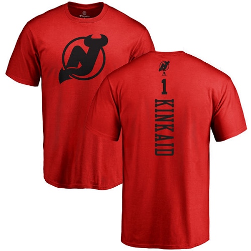 NHL Adidas New Jersey Devils #1 Keith Kinkaid Red One Color Backer T-Shirt