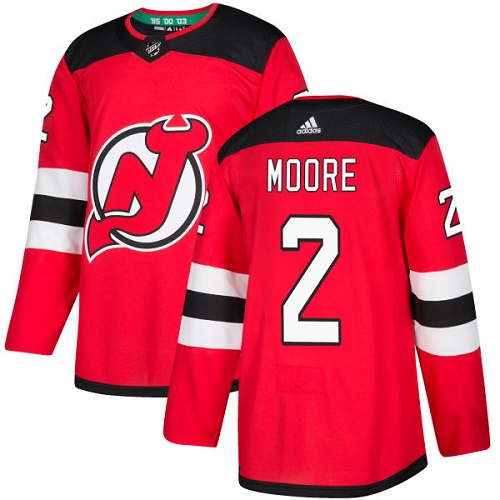 Men's Adidas New Jersey Devils #2 John Moore Authentic Red Home NHL Jersey