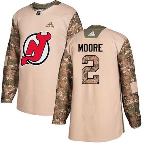 Men's Adidas New Jersey Devils #2 John Moore Authentic Camo Veterans Day Practice NHL Jersey