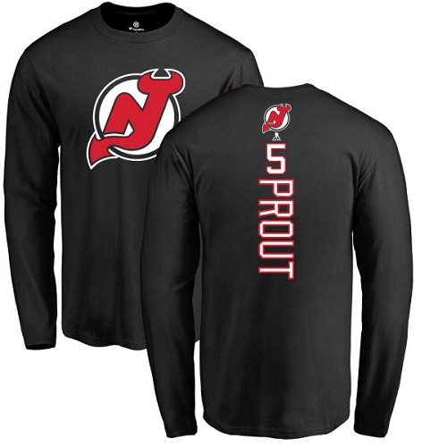 NHL Adidas New Jersey Devils #5 Dalton Prout Black Backer Long Sleeve T-Shirt