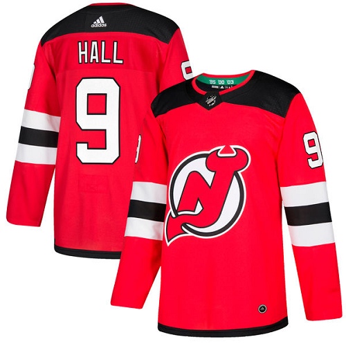 Men's Adidas New Jersey Devils #9 Taylor Hall Authentic Red Home NHL Jersey