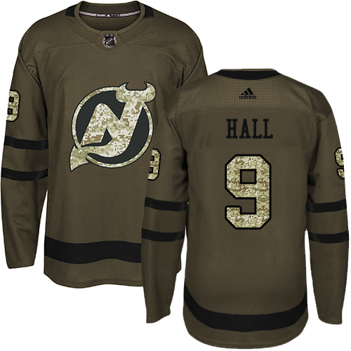 Men's Adidas New Jersey Devils #9 Taylor Hall Authentic Green Salute to Service NHL Jersey