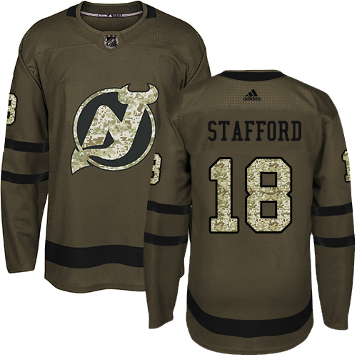 Men's Adidas New Jersey Devils #18 Drew Stafford Authentic Green Salute to Service NHL Jersey