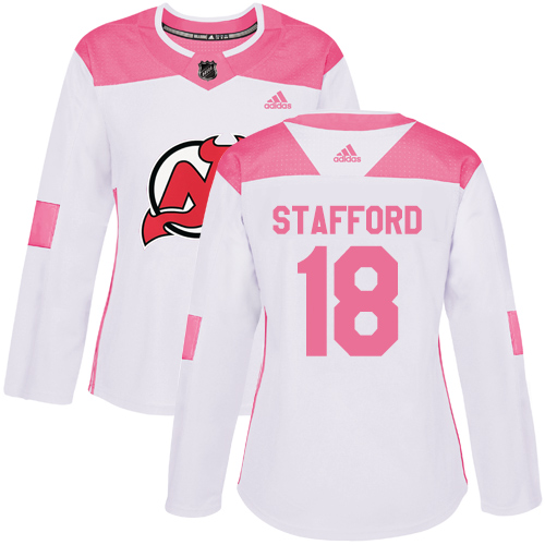 Women's Adidas New Jersey Devils #18 Drew Stafford Authentic White/Pink Fashion NHL Jersey