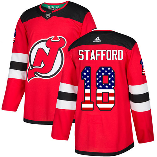 Men's Adidas New Jersey Devils #18 Drew Stafford Authentic Red USA Flag Fashion NHL Jersey