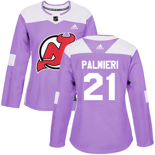 Women's Adidas New Jersey Devils #21 Kyle Palmieri Authentic Purple Fights Cancer Practice NHL Jersey