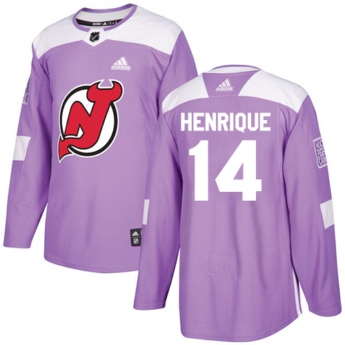 Men's Adidas New Jersey Devils #14 Adam Henrique Authentic Purple Fights Cancer Practice NHL Jersey