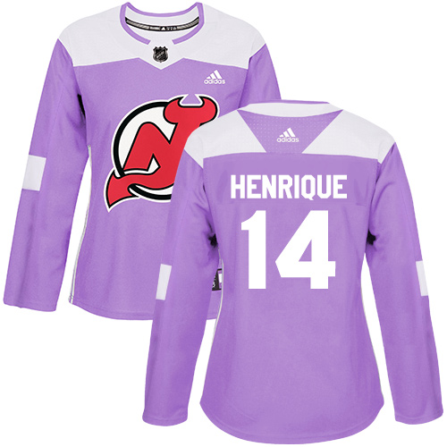 Women's Adidas New Jersey Devils #14 Adam Henrique Authentic Purple Fights Cancer Practice NHL Jersey