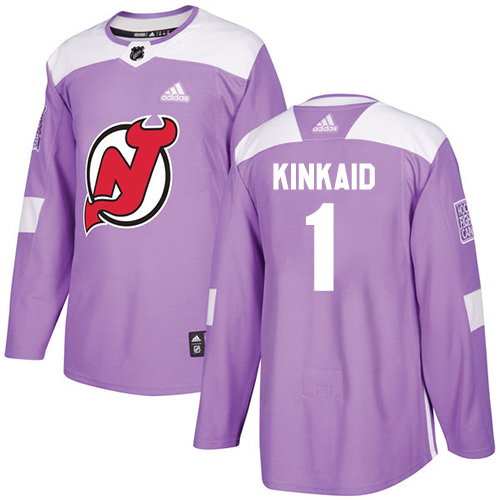 Men's Adidas New Jersey Devils #1 Keith Kinkaid Authentic Purple Fights Cancer Practice NHL Jersey