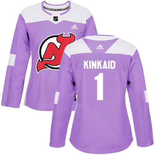 Women's Adidas New Jersey Devils #1 Keith Kinkaid Authentic Purple Fights Cancer Practice NHL Jersey