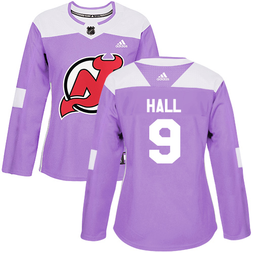 Women's Adidas New Jersey Devils #9 Taylor Hall Authentic Purple Fights Cancer Practice NHL Jersey