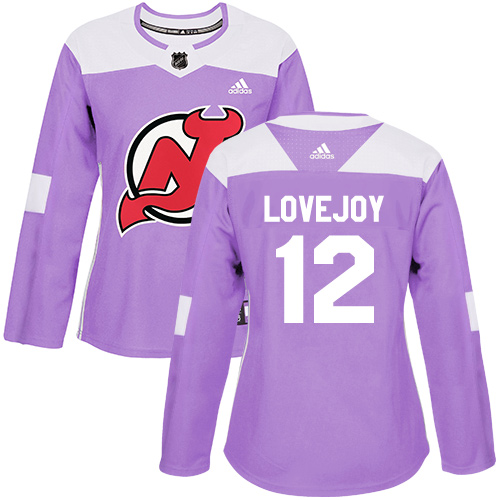 Women's Adidas New Jersey Devils #12 Ben Lovejoy Authentic Purple Fights Cancer Practice NHL Jersey