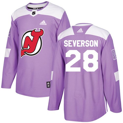 Men's Adidas New Jersey Devils #28 Damon Severson Authentic Purple Fights Cancer Practice NHL Jersey